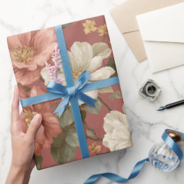 Vintage dammig ros kräm blomstermönster presentpapper