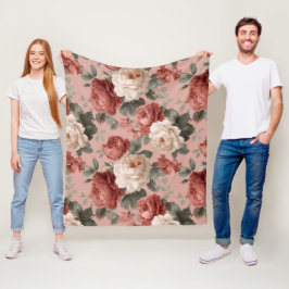 Vintage dammig rosa kräm blomster mönster fleecefilt