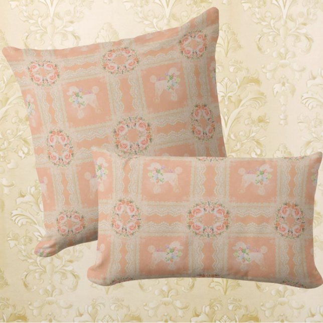 Vintage dammig rosa pudel lapptäcke kudde (Vintage poodle patchwork)