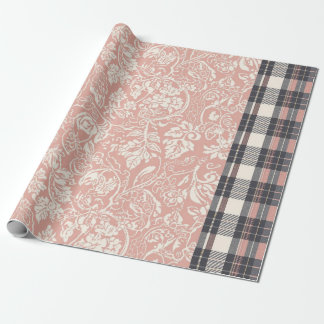 Vintage dammig rosa Toile och Plaid-inslagspapper Presentpapper