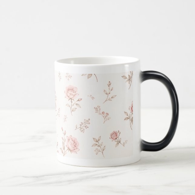 Vintage dammrosa rosblommig mönstrad kaffekopp (Höger)