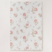 Vintage dammrosa rosblommönster Pussel