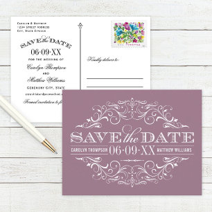 Vintage Dammtrosa Slingor Save the Date Meddelande Vykort