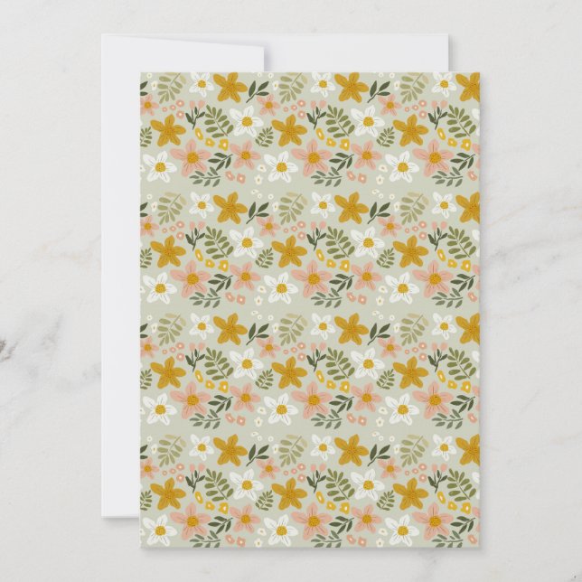 Vintage dämpad blomster- botanisk sömlös mönster inbjudningar (Framsida)