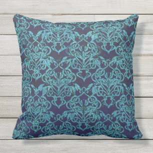 vintage,dämpare,blå,blommigt,mönster,teal,chic,mod kudde