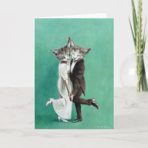 Vintage Dancing Cats Hälsning Card Kort