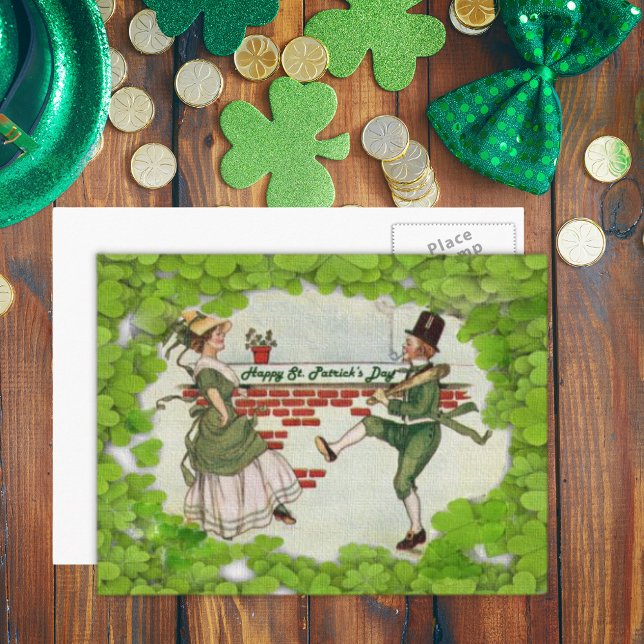 Vintage Dancing Irish Couple Vykort (Vintage Dancing Irish Couple Postcard)