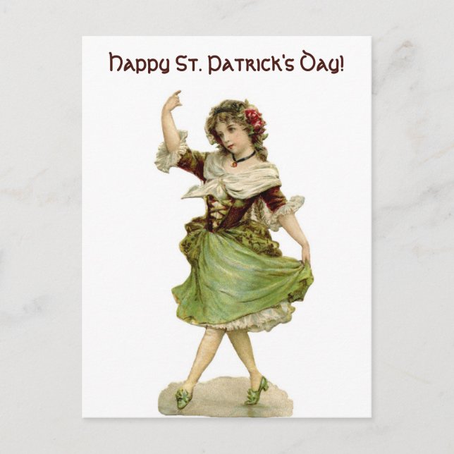 Vintage Dancing Irish Maid Vykort (Framsida)