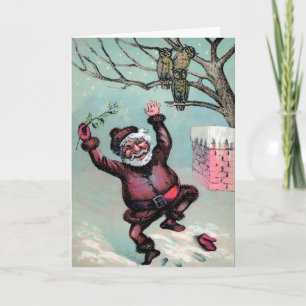 Vintage Dancing Santa Helgdag Card Helgkort
