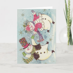 Vintage Dancing Snögubbe par Helgkort