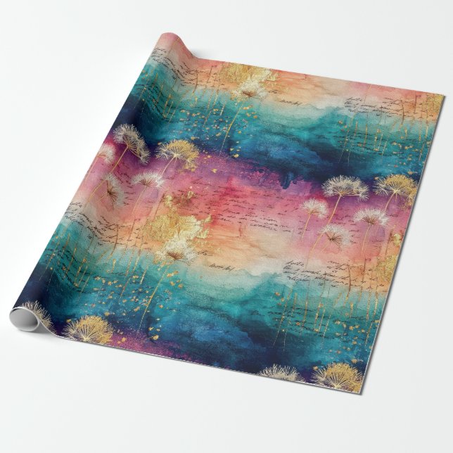 Vintage Dandelion Abstract Pattern (1) Presentpapper (Utrullad)