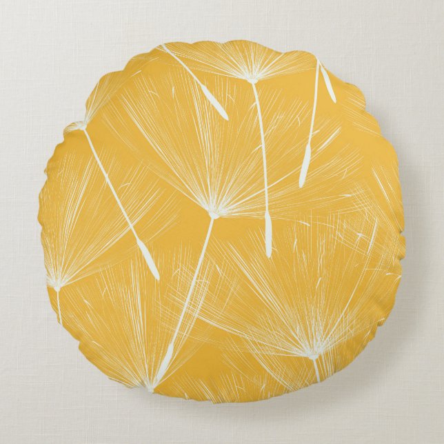 Vintage Dandelion: Sömlösa Mönster Rund Kudde (Framsidan)