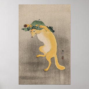Vintage Dansande Räv med Lotusbladshatt Poster