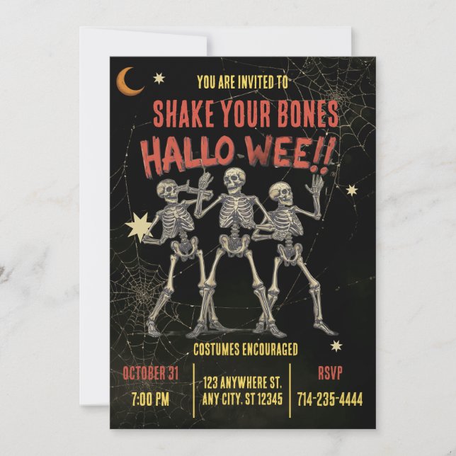 Vintage Dansande Skelett Halloween Inbjudningar (Framsida)