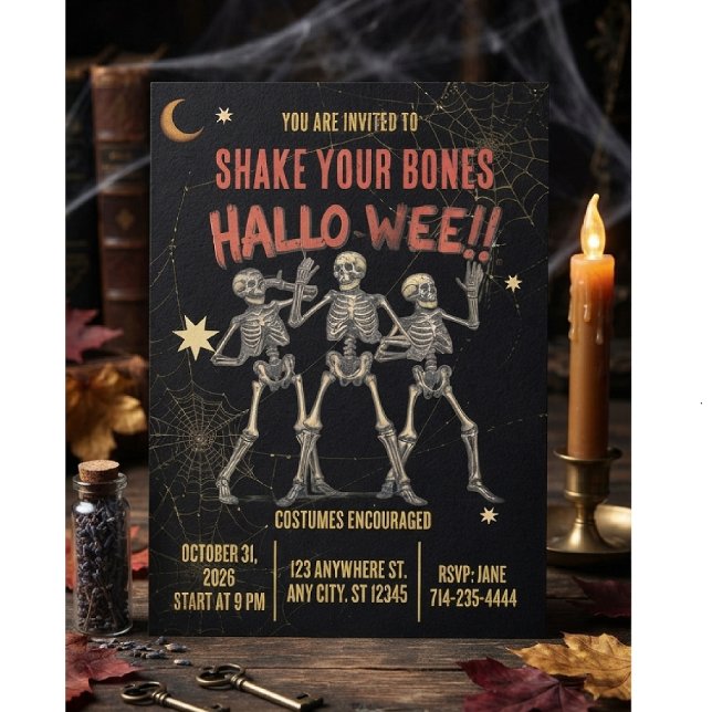 Vintage Dansande Skelett Halloween Inbjudningar (Skapare uppladdad)
