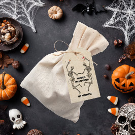 Vintage Dansande Skelett Spöklik Gothic Halloween Presentetikett