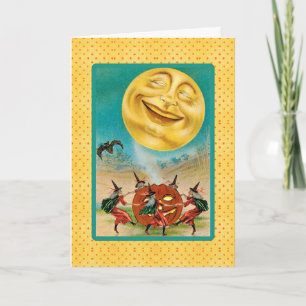 Vintage Dansches Full Moon Halloween Card Kort