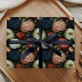 Vintage Dark Floral Peony Dahlia Pink Pattern Presentpapper