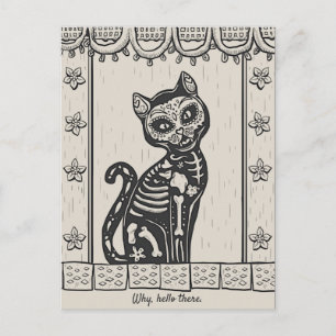 Vintage Day of the dead Cat Skeleton Vykort