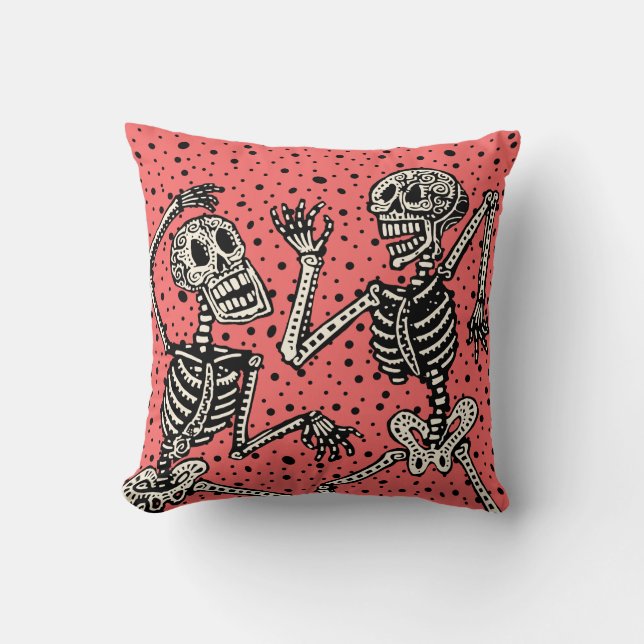 Vintage Day of the dead dansar Skeleton Kudde (Framsida)
