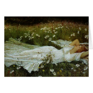 Vintage - Daydreaming i ett Fält av Daisy. Hälsningskort