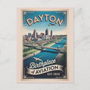 Vintage Dayton Ohio Retro Resa Poster Illustration Helg Vykort