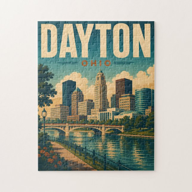 Vintage Dayton Ohio Siluett Pussel (Vertikal)