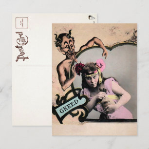 Vintage Deadly Sin Girighet Postkort Vykort