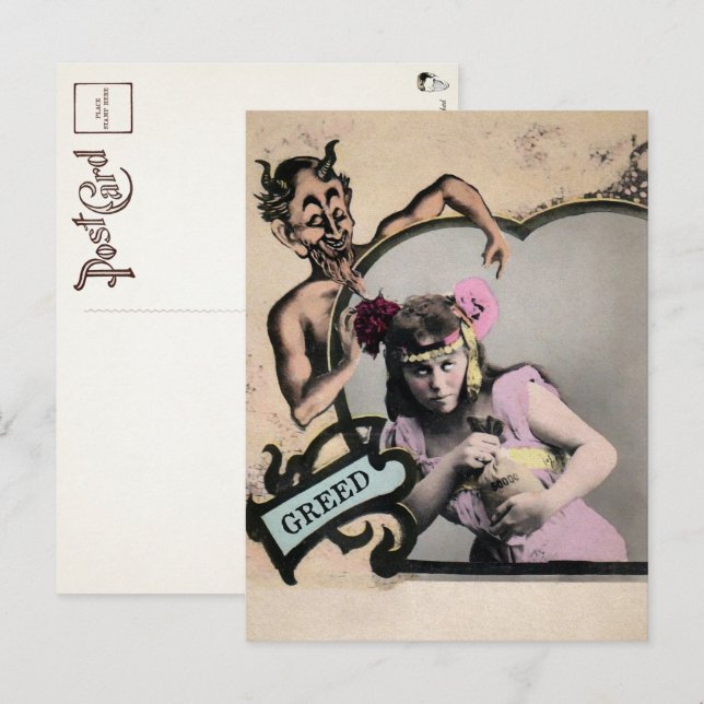 Vintage Deadly Sin Girighet Postkort  Vykort (Fram/baksida)