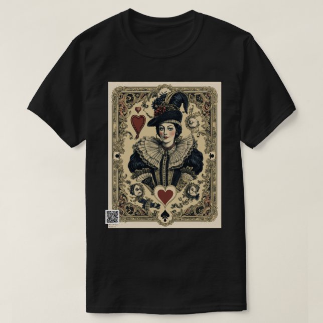 Vintage Deck Queen of Hearts T Shirt (Design framsida)
