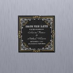 Vintage Deco Art Elegant Black White Guld Bröllop Magnet<br><div class="desc">Stil inspireras av Art Deco-rörelsen från 1920- och 1930-talen, som kännetecknas av geometriska former, guld-accenter, svarta och vita former och elegant typsnitt. Ett svart-vitt bröllop-tema är ett klassiskt och tidlöst val. Det kombinerar elegans och enkelhet och skapar en sofistikerad atmosfär. Kontrasten mellan de två färg tillför en aning drama samtidigt...</div>