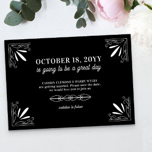 Vintage Deco Black and White Typography Bröllop Spara Datumet