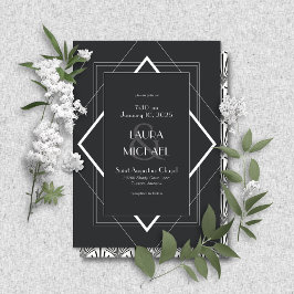 Vintage Deco Black White-inbjudan Inbjudningar