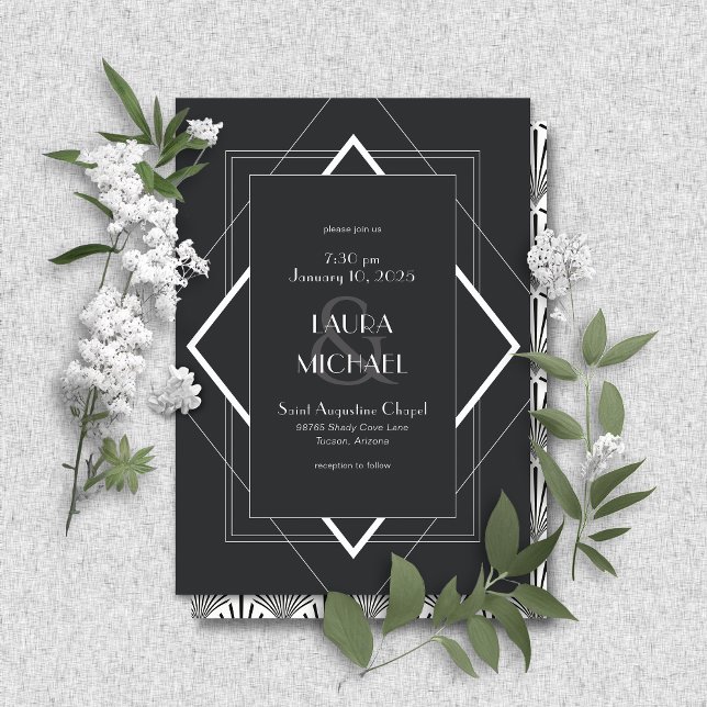 Vintage Deco Black White-inbjudan Inbjudningar (Skapare uppladdad)