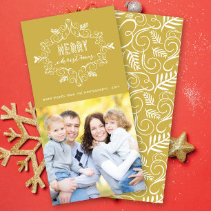 Vintage Deco Bladverk Ram Merry Christmas Foto Julkort