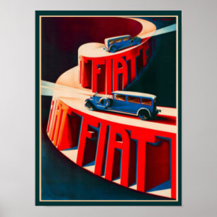 Vintage Deco Fiat Poster 12 x16