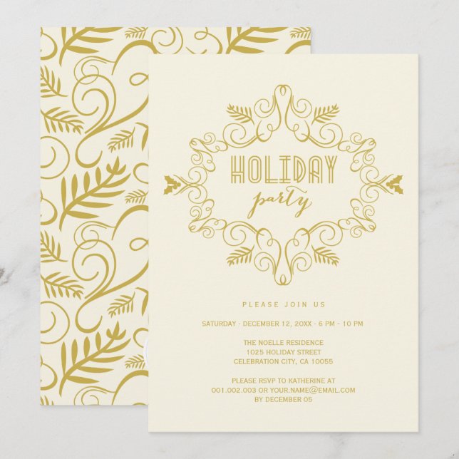 Vintage Deco Foliage Classic Julfest Inbjudan (Fram/baksida)