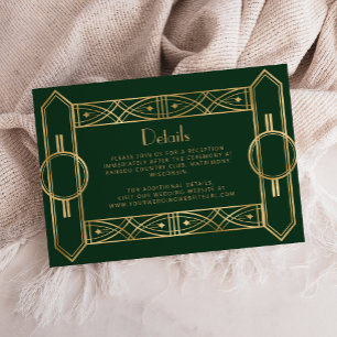 Vintage Deco Gröna Guld Bröllopsdetaljer Tilläggskort
