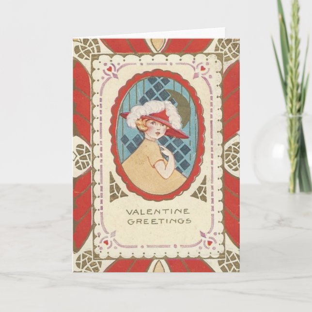 Vintage Deco Stil Valentine Helgkort (Framsida)