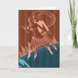 Vintage Deco Xmas Skridskoföraren Kärnkraft Helgkort