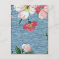 Vintage Decorative Blue Rosa Blommigt Bouquet