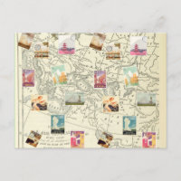 Vintage Decoupage Ephemera Travel Frimärke Karta
