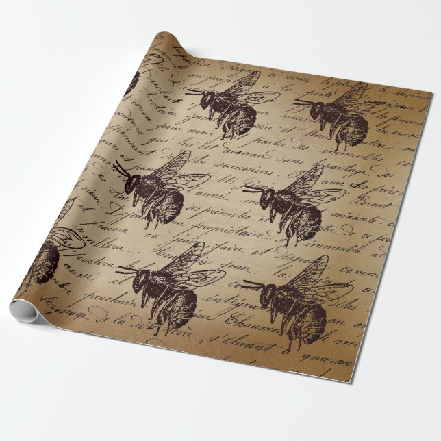 Vintage Decoupage Honungsbi Presentpapper (Utrullad)