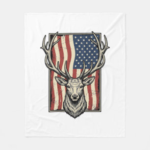 Vintage Deer Amerikansk Flagga Jakt Tröja Design_1 Fleecefilt