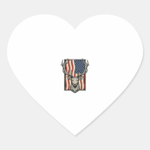 Vintage Deer Amerikansk Flagga Jakt Tröja Design_1 Hjärtformat Klistermärke