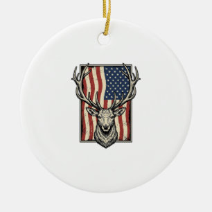 Vintage Deer Amerikansk Flagga Jakt Tröja Design_1 Julgransprydnad Keramik