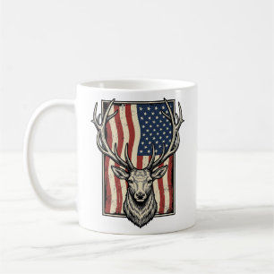 Vintage Deer Amerikansk Flagga Jakt Tröja Design_1 Kaffemugg