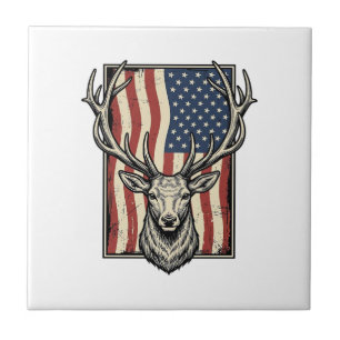 Vintage Deer Amerikansk Flagga Jakt Tröja Design_1 Kakelplatta