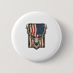 Vintage Deer Amerikansk Flagga Jakt Tröja Design_1 Knapp
