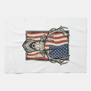 Vintage Deer Amerikansk Flagga Jakt Tröja Design_1 Kökshandduk